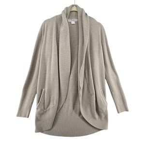 Barefoot Dreams Cozy Open-Front Shawl Collar Cardigan in Light Taupe
